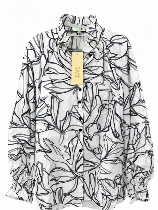 Jade Melody Tam Tops - Jade Melody Tam Women’s Blouse Size Small NWT Black Leaf Print Ruffle Neck Top